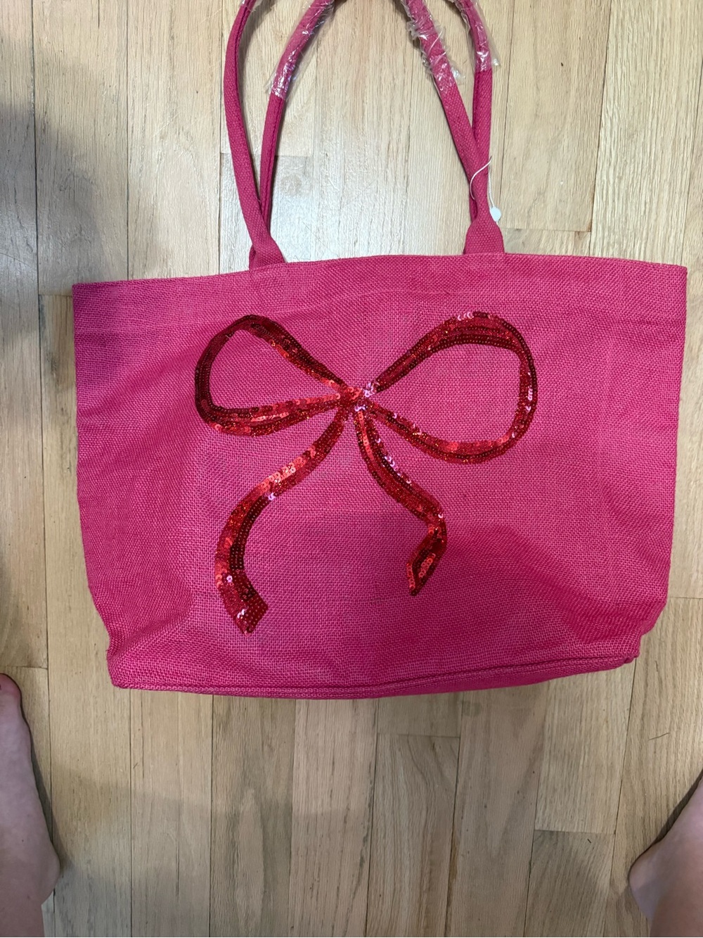 Mud Pie Hot Pink Tote with Red Sequin Bow